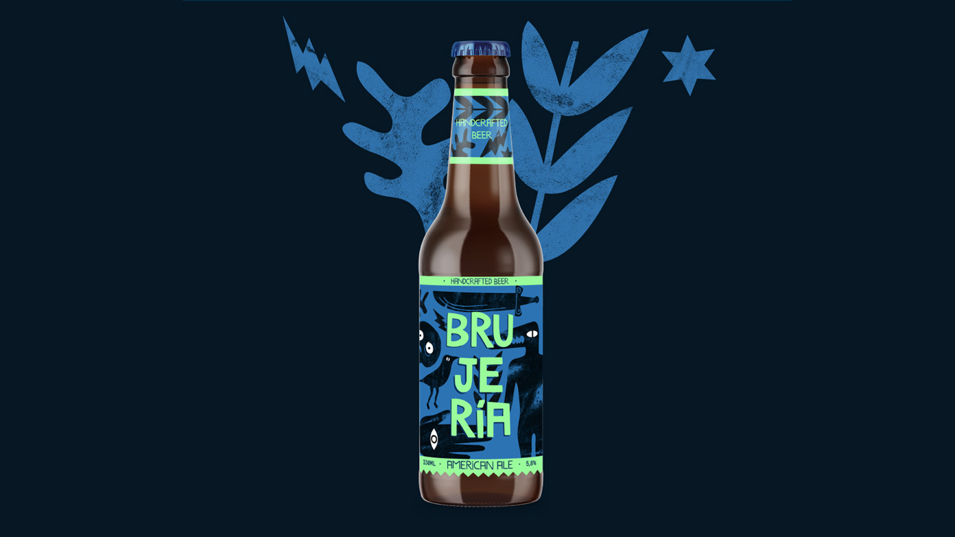 Custom playful illustrations inspired by witchcraft for handcrafted beer label