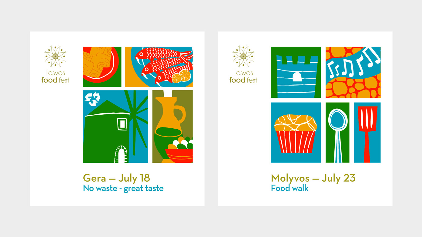 Social media layout posts for Gera and Molyvos gastronomic events