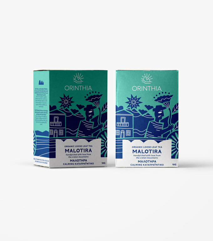 Lateral and front side of loose leaf tea packaging, malotira